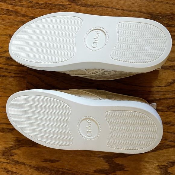 😊SOLD😊 Chloe Lauren beige Lace-covered Leather Trainers In size 41 - Picture 12 of 13